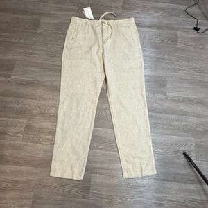 Porter & Ash Washable Linen Blend Slim Fit Men Pants Beige Size 34